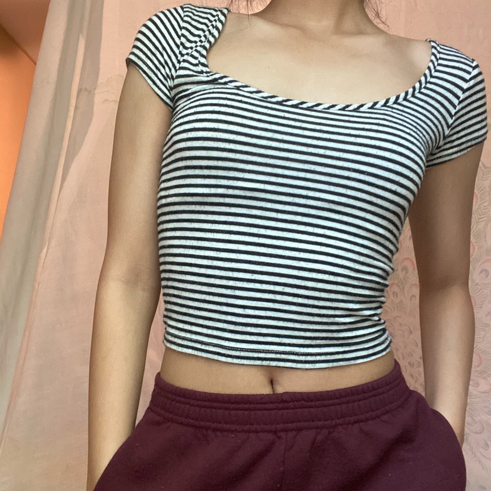 Black and white striped crop top